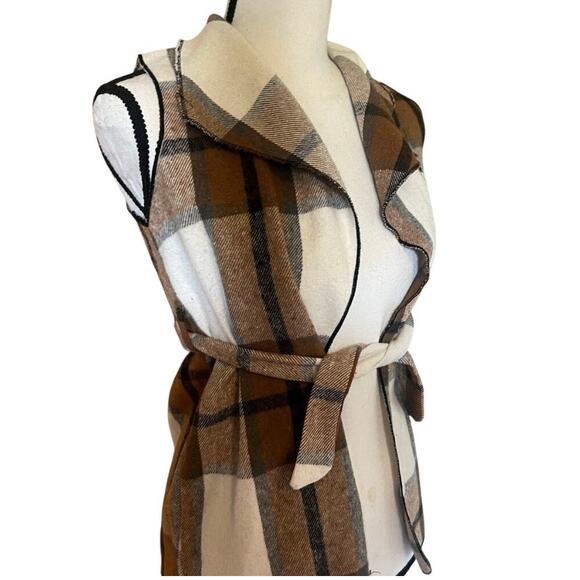 Cream Black Tan 2 Plaid Vest Tunic With Belt Size Small - Picture 1 of 8